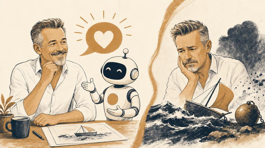Illustratie bij het artikel: Waarom je AI-assistent altijd 'ja' zegt (en wat dat je kost)