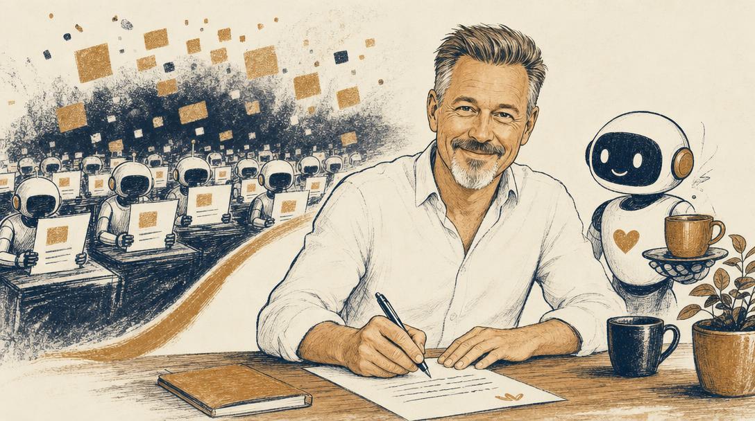 Illustratie bij het artikel: Waarom je LinkedIn-posts beter zelf kunt schrijven (juist nu iedereen AI gebruikt)